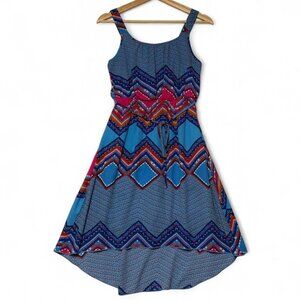 Paper Doll High Low Dress Size 16 Blue Fuchsia Geometric Print Summer Girl's
